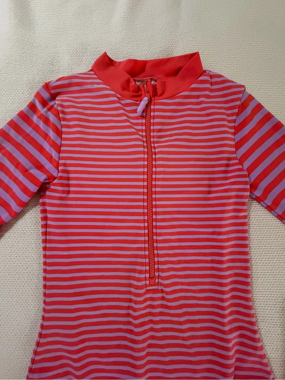 Mini Boden Kids Long-Sleeve Striped Rash Guard Swimsuit - Pink/purple